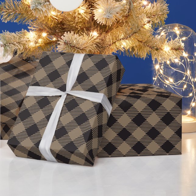 Papel De Regalo Moda de país Khaki Black Buffalo Plaid (Vacaciones)