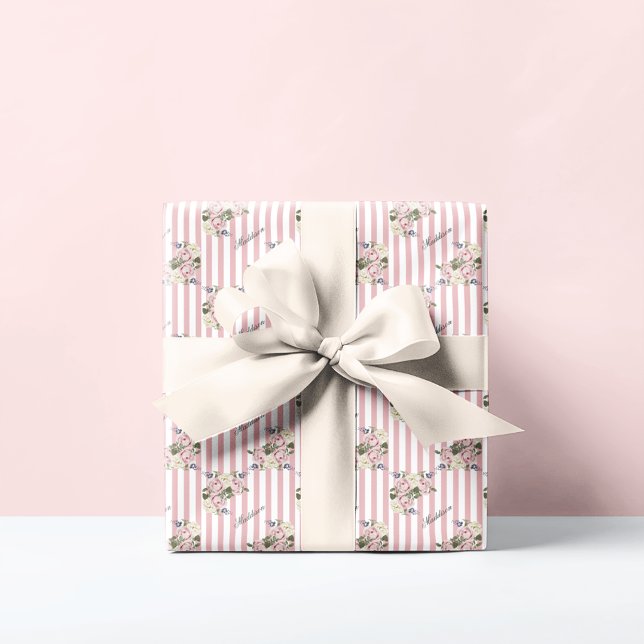 Papel De Regalo Moda de país Rosa Rita Rita Rita Bouquet Monograma (Subido por el creador)