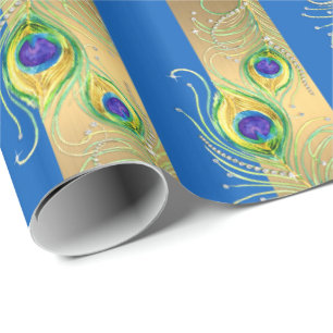 Papel De Regalo Moda de pavo real Oro Barroco Joyera de guirnalda