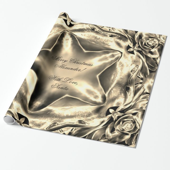 Papel De Regalo Moda de plata elegante de la estrella del navidad (Desenrollado)