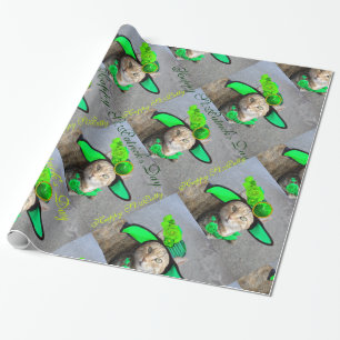 PAPEL DE REGALO MODA DEL GATO DEL DÍA DE SAN PATRICK CON GORRAS, R