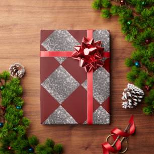 Papel De Regalo Moda del Resumen Rojo Metálico Purpurina Plateado