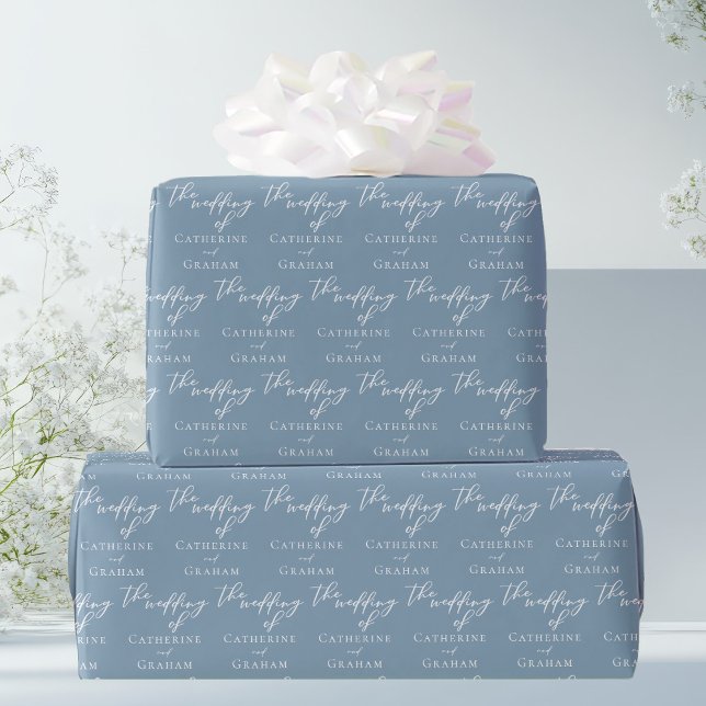Papel De Regalo Moda Dusty Blue Typography Boda personalizado (Subido por el creador)