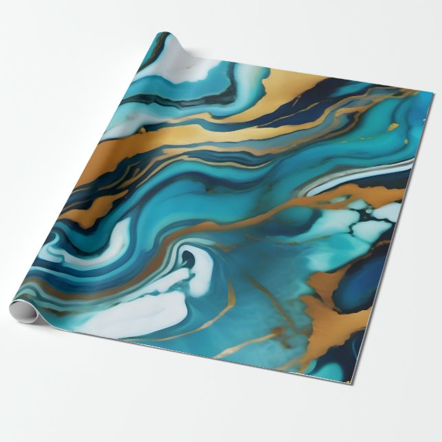 Papel De Regalo Moda Elegante oro verde azul Faux Marble (Desenrollado)