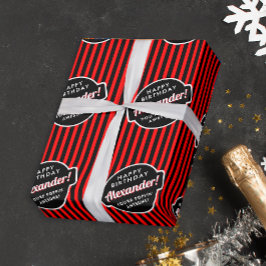 Papel De Regalo Moda Elegante Patrón rayado de palomitas negro y r