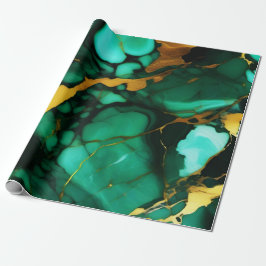 Papel De Regalo Moda Elegante verde oscuro dorado Faux Marble