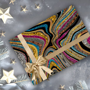 Papel De Regalo Moda Esparkle Purpurina arte de mármol rosa azul