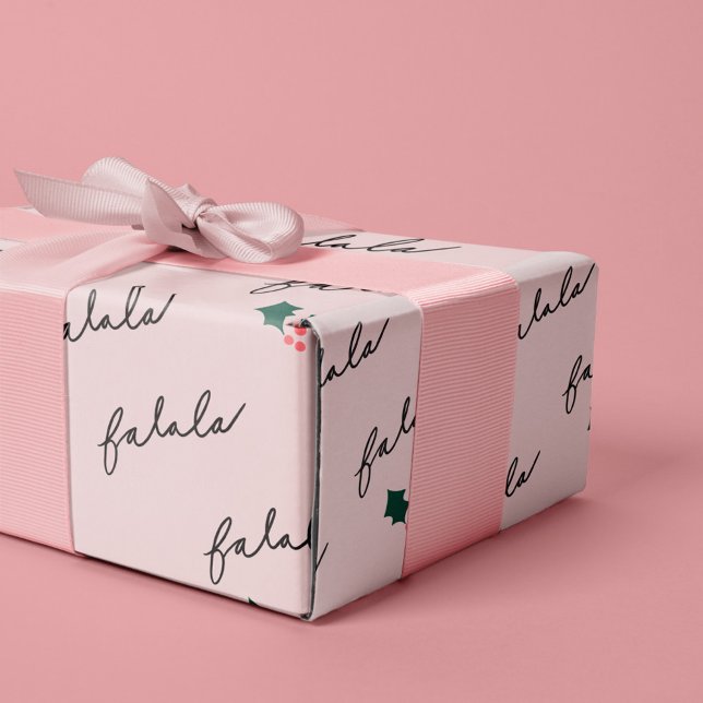 Papel De Regalo Moda Fa La La Hand Lettering Pink Festily (Chic Fa La La Hand Lettering Pink Festive Holly Wrapping Paper)