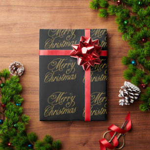 Papel De Regalo Moda Feliz Navidad dorado Guión manuscrito