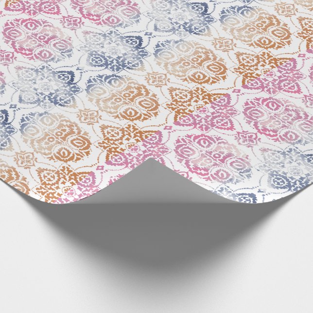 Papel De Regalo Moda floral Boho acuarela rosa y azul (Esquina)