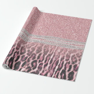Papel De Regalo Moda Girly Pink Leopard Purpurina de impresión ani