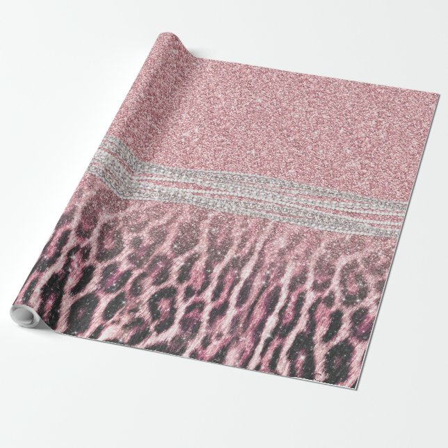 Papel De Regalo Moda Girly Pink Leopard Purpurina de impresión ani (Desenrollado)