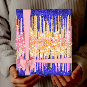 Papel De Regalo Moda goteo de purpurinas de oro azul real