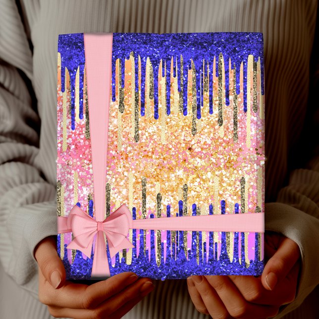 Papel De Regalo Moda goteo de purpurinas de oro azul real (Subido por el creador)