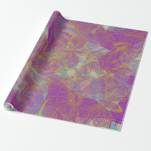 Papel De Regalo Moda Mariposa de Oro Aqua Violet