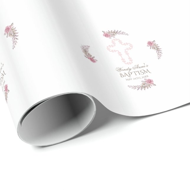 Papel De Regalo Moda Marsala Maroon Chica floral Bautismo (Esquina del rollo)