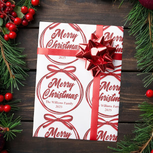 Papel De Regalo Moda Merry Christmas Script Red Ribbon Bow