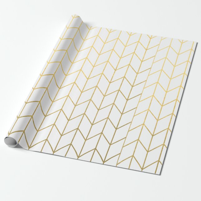 Papel De Regalo Moda moderna blanca de la Chevron dorada amarilla (Desenrollado)