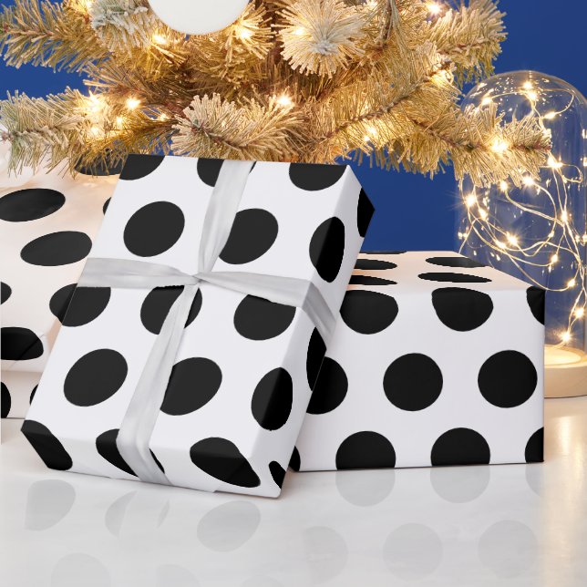 Papel De Regalo moda moderna con puntos de polka blanco y negro (Vacaciones)