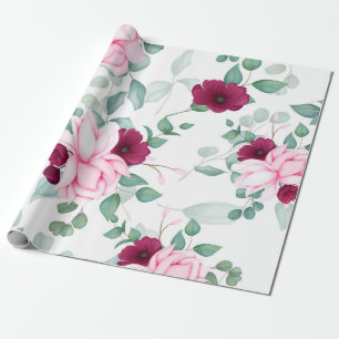Papel De Regalo moda moderna roja, rosa floral