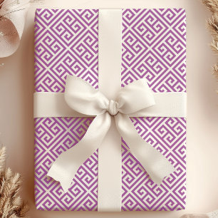 Papel De Regalo Moda Morado y Blanco Griego Key Maze
