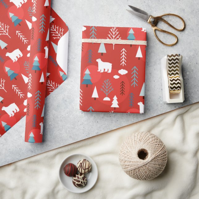 Papel De Regalo Moda Navidades modernos vacaciones oso polar inver (Artesanía)