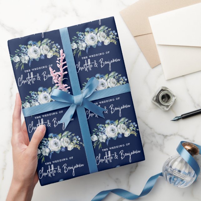 Papel De Regalo Moda Navy Blue Peony Floral Custom Wedding (Regalar)