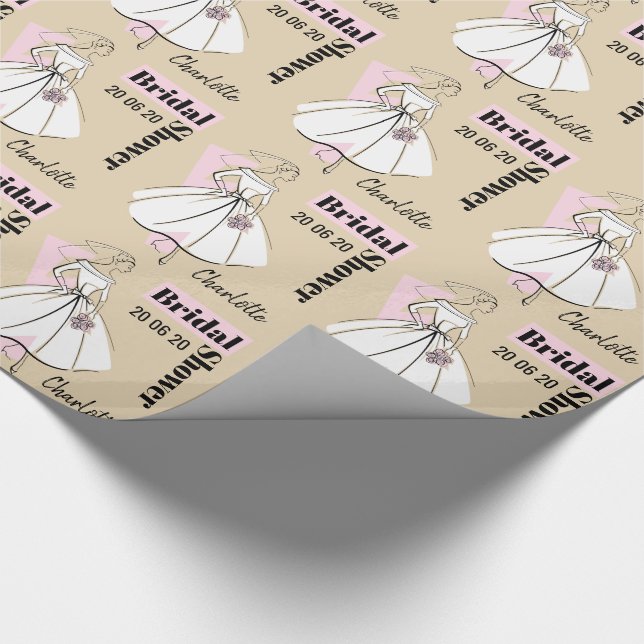 Papel De Regalo Moda Novia Neutral Bridal Shower Fecha Nombre (Esquina)