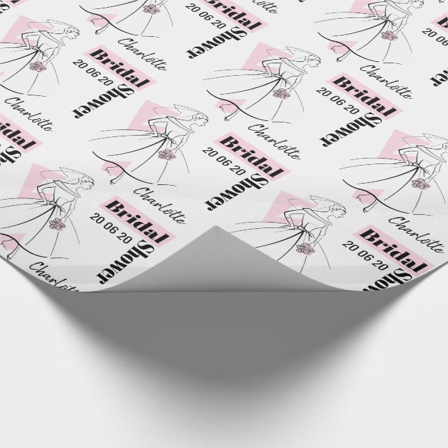 Papel De Regalo Moda Novia Rosa Ducha Nombra (Esquina)