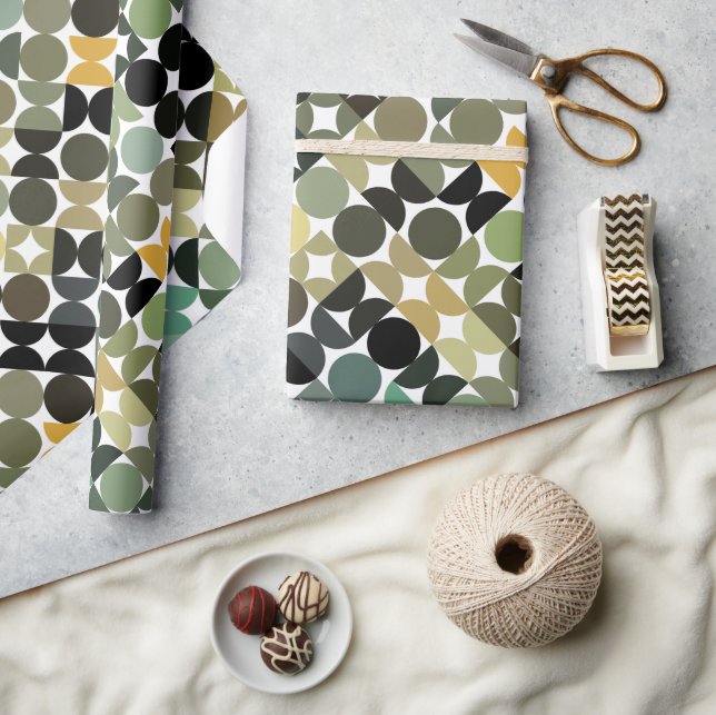 Papel De Regalo Moda Olive Green Taupe Beige Circles Art Pattern (Artesanía)