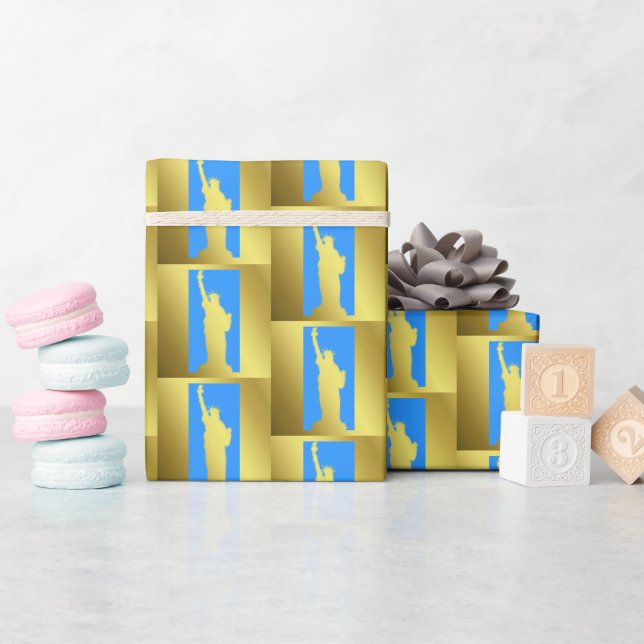 Papel De Regalo Moda Oro Azul Estatua de la Libertad Nueva York (Baby Shower)