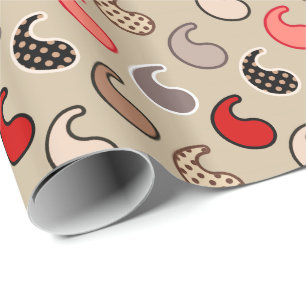 Papel De Regalo Moda paisley moderna, beige, rojo, gris y coral