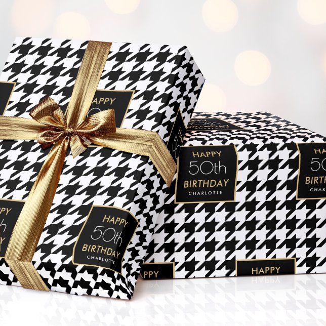 Papel De Regalo Moda Patrón Houndstoth Cumpleaños 50 Blanco Negro (Subido por el creador)