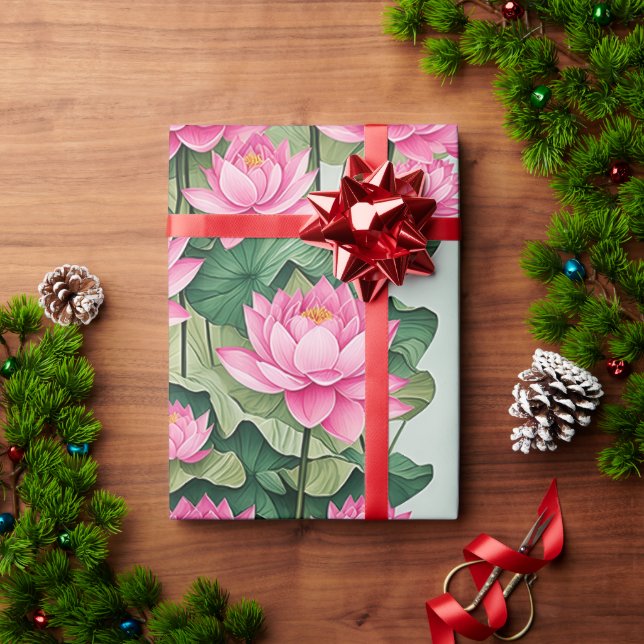 Papel De Regalo Moda Pink Lotus Flor vegetación botánica (Regalo de vacaciones)