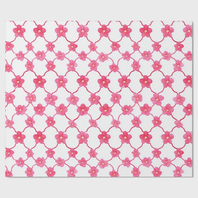 Papel De Regalo Moda Preppy Flores rosadas Ditsy (Superficie plana)