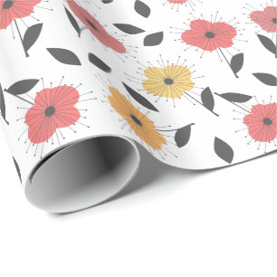 Papel De Regalo Moda retro Coral y Floral de venado limón