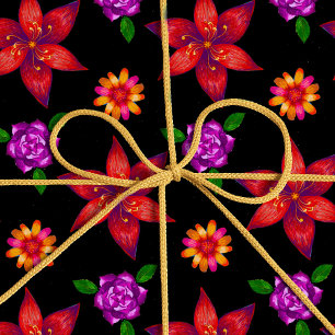 Papel De Regalo Moda Rojo y Negro Trópico Exótico Patrón Floral
