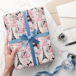 Papel De Regalo Moda Rosa Negro y Blanco Torre Eiffel París Franci
