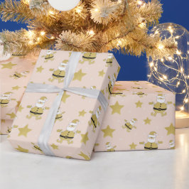 Papel De Regalo Moda Rosa Santa Gold Y Patrón De Estrellas