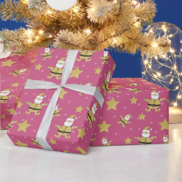 Papel De Regalo Moda Rosa Santa Gold Y Patrón De Estrellas