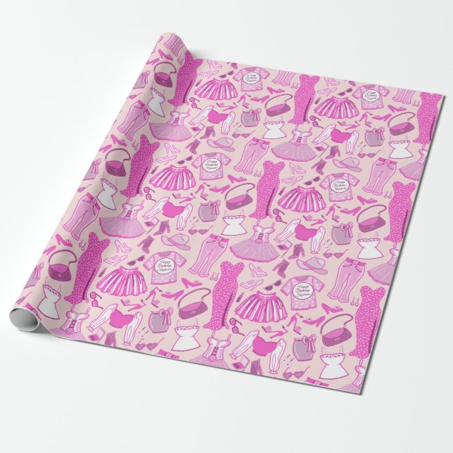Papel De Regalo Moda rosa y rosa caliente personalizada de Barbiec (Desenrollado)