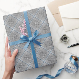 Papel De Regalo Moda Tartán Azul Gris Patrón negro