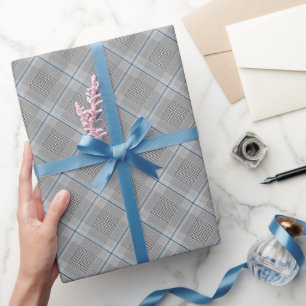 Papel De Regalo Moda Tartán Azul Gris Patrón negro