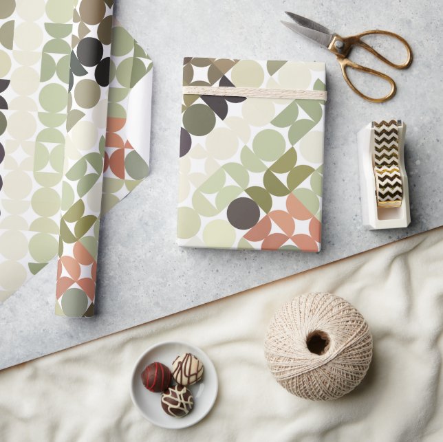 Papel De Regalo Moda Taupe Beige Luz Olive Green Circles Patrón (Artesanía)