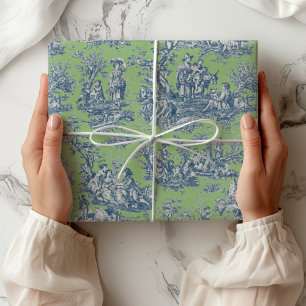 Papel De Regalo Moda vintage azul toile de jouy impreso