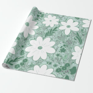 Papel De Regalo Modelación de la margarita blanca Shabby Chic Gree