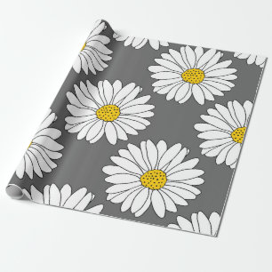 Papel De Regalo Modelo amarillo gris de la margarita blanca