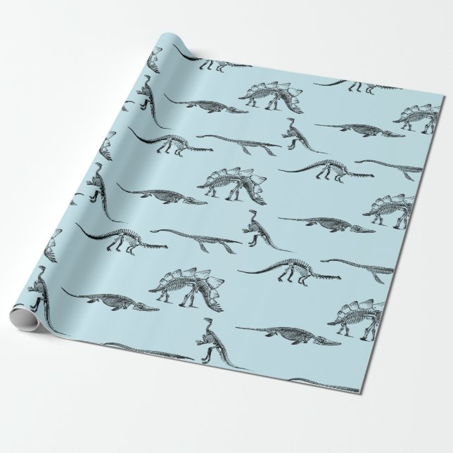 Papel De Regalo Modelo azul claro del dinosaurio (Desenrollado)