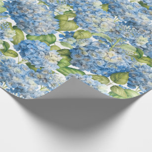 Papel De Regalo Modelo azul clásico floral del Hydrangea