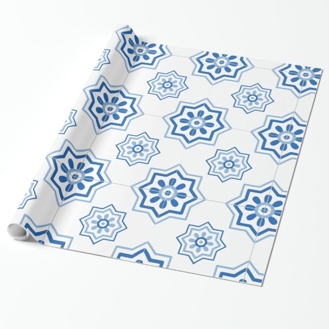 Papel De Regalo Modelo AZUL de la teja de Azulejo del portugués (Desenrollado)
